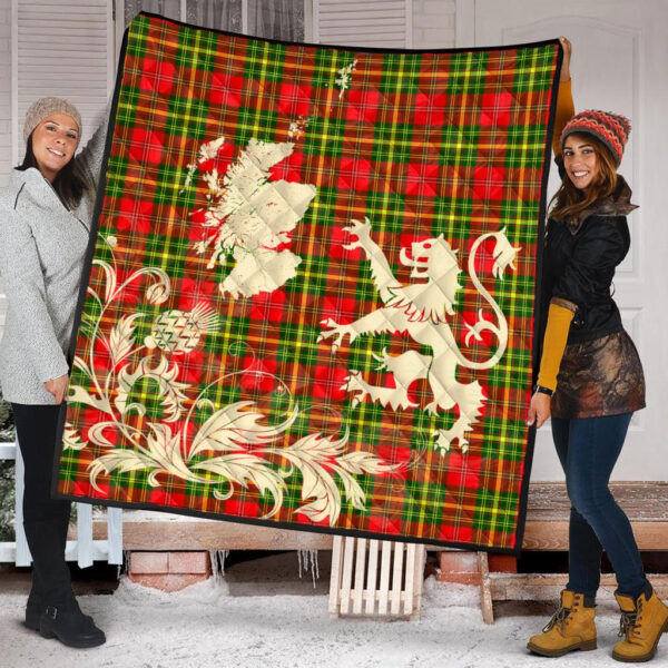 Leask Clan Quilt, Scottish Tartan Leask Clans Premium Quilt Lion Thistle Map Style - Image 2