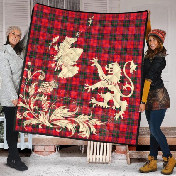 Drummond Modern Clan Quilt, Scottish Tartan Drummond Modern Clans Premium Quilt Lion Thistle Map Style - Image 2