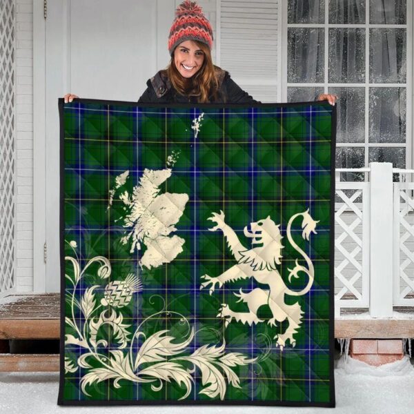 Henderson Modern Clan Quilt, Scottish Tartan Henderson Modern Clans Premium Quilt Lion Thistle Map Style - Image 3