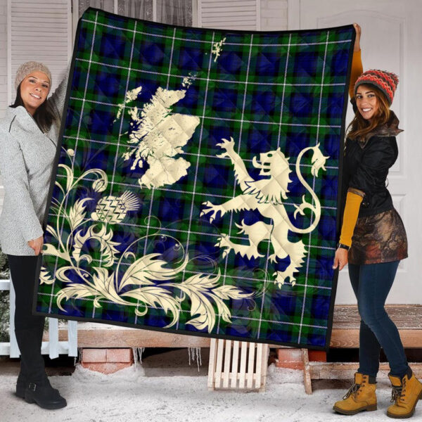 Forbes Modern Clan Quilt, Scottish Tartan Forbes Modern Clans Premium Quilt Lion Thistle Map Style - Image 2