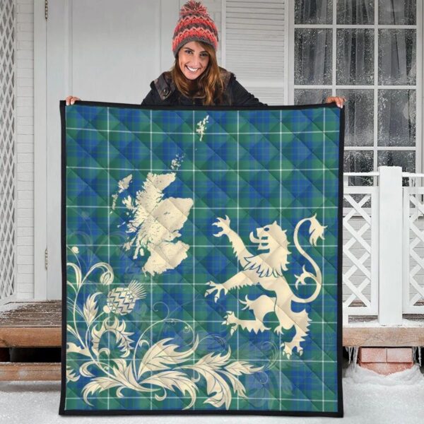 Hamilton Hunting Ancient Clan Quilt, Scottish Tartan Hamilton Hunting Ancient Clans Premium Quilt Lion Thistle Map Style - Image 3