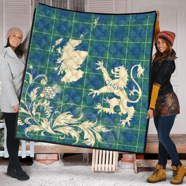 Hamilton Hunting Ancient Clan Quilt, Scottish Tartan Hamilton Hunting Ancient Clans Premium Quilt Lion Thistle Map Style - Image 2