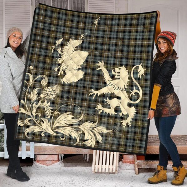 Campbell Argyll Weathered Clan Quilt, Scottish Tartan Campbell Argyll Weathered Clans Premium Quilt Lion Thistle Map Style - Image 2