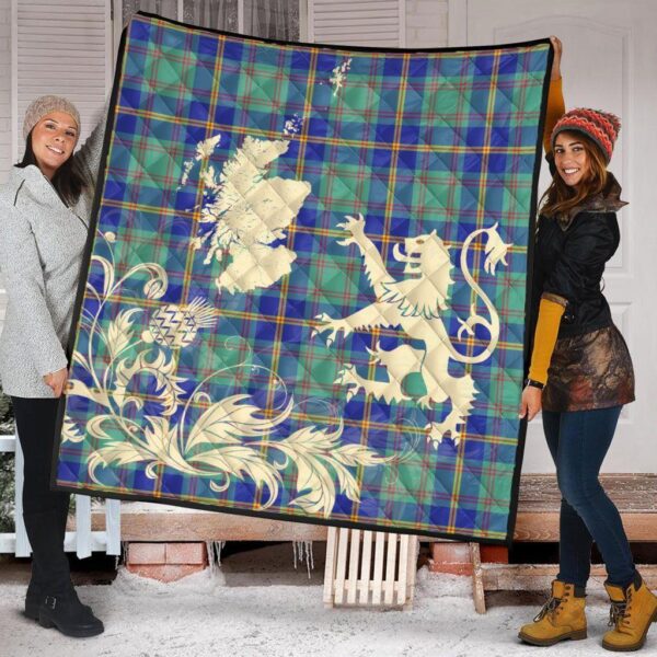 US Marine Clan Quilt, Scottish Tartan US Marine Clans Premium Quilt Lion Thistle Map Style - Image 2