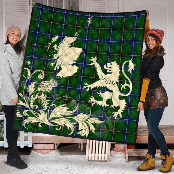 Henderson Modern Clan Quilt, Scottish Tartan Henderson Modern Clans Premium Quilt Lion Thistle Map Style - Image 2