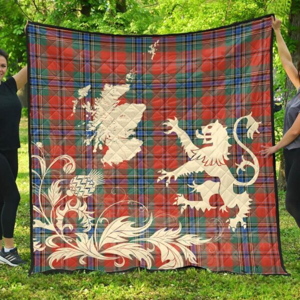 MacLean of Duart Ancient Clan Quilt, Scottish Tartan MacLean of Duart Ancient Clans Premium Quilt Lion Thistle Map Style