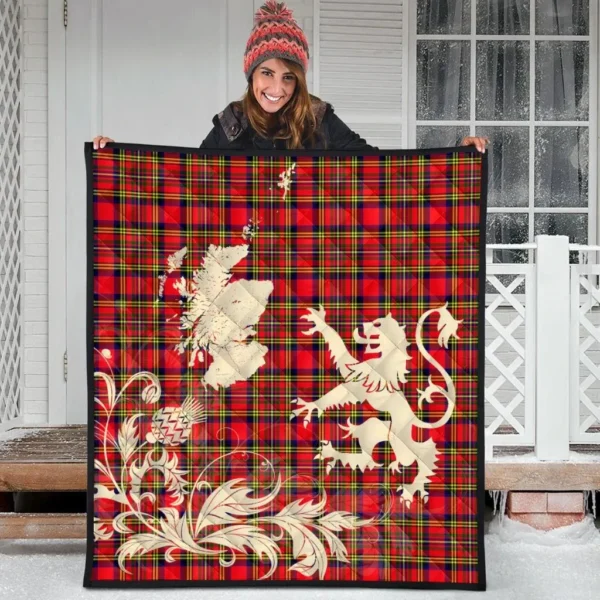 Hepburn Clan Quilt, Scottish Tartan Hepburn Clans Premium Quilt Lion Thistle Map Style - Image 3