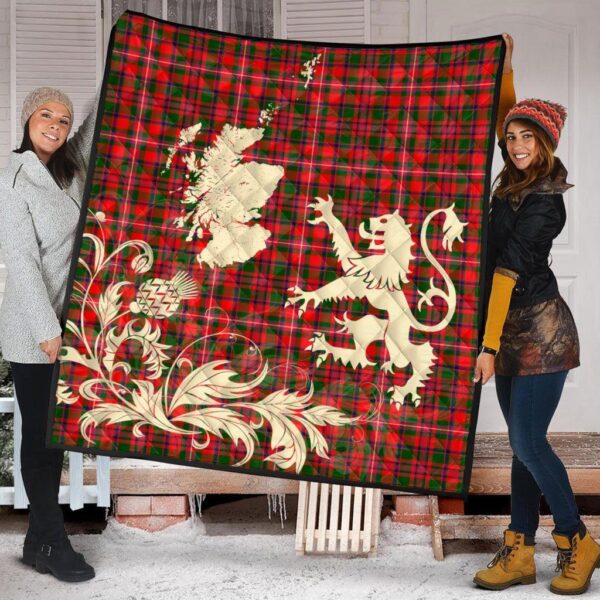 MacKinnon Modern Clan Quilt, Scottish Tartan MacKinnon Modern Clans Premium Quilt Lion Thistle Map Style - Image 2