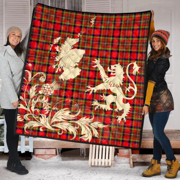 Hepburn Clan Quilt, Scottish Tartan Hepburn Clans Premium Quilt Lion Thistle Map Style - Image 2