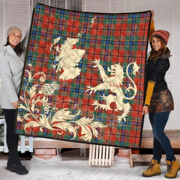 MacLean of Duart Ancient Clan Quilt, Scottish Tartan MacLean of Duart Ancient Clans Premium Quilt Lion Thistle Map Style - Image 2