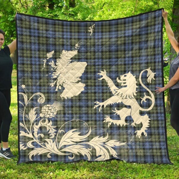 Campbell Faded Clan Quilt, Scottish Tartan Campbell Faded Clans Premium Quilt Lion Thistle Map Style