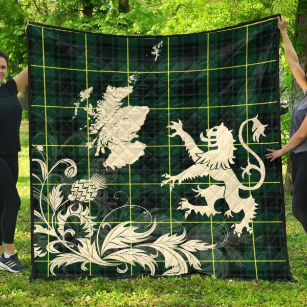 MacArthur Modern Clan Quilt, Scottish Tartan MacArthur Modern Clans Premium Quilt Lion Thistle Map Style