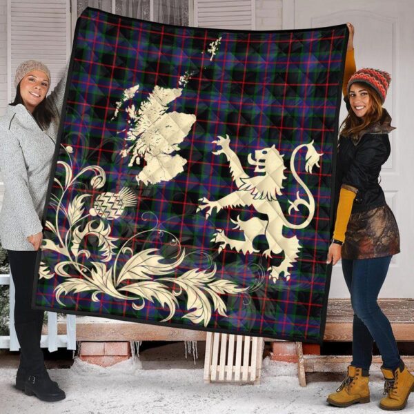 Nairn Clan Quilt, Scottish Tartan Nairn Clans Premium Quilt Lion Thistle Map Style - Image 2