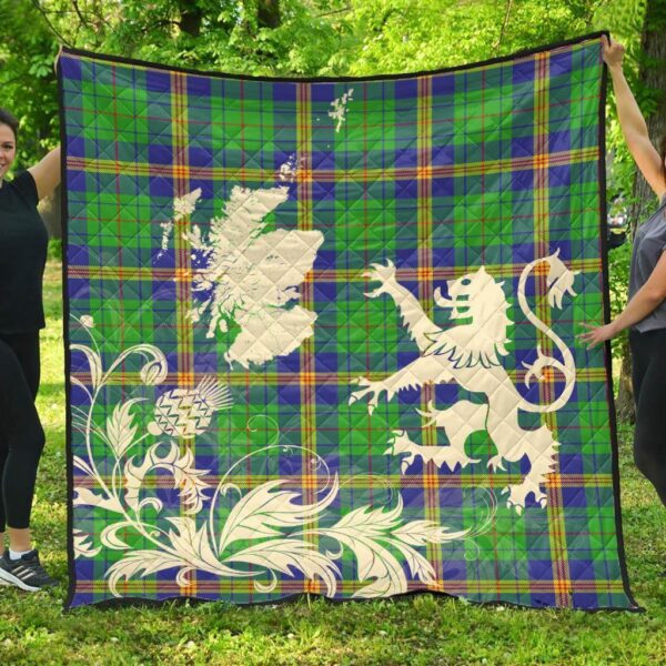 Newman Clan Quilt, Scottish Tartan Newman Clans Premium Quilt Lion Thistle Map Style