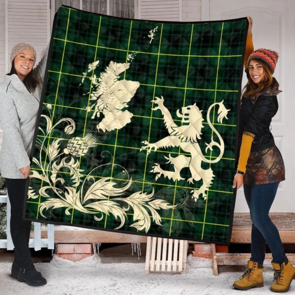 MacArthur Modern Clan Quilt, Scottish Tartan MacArthur Modern Clans Premium Quilt Lion Thistle Map Style - Image 2