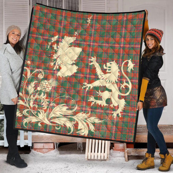 MacKinnon Ancient Clan Quilt, Scottish Tartan MacKinnon Ancient Clans Premium Quilt Lion Thistle Map Style - Image 2