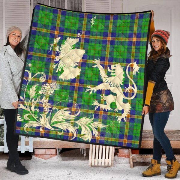 Newman Clan Quilt, Scottish Tartan Newman Clans Premium Quilt Lion Thistle Map Style - Image 2