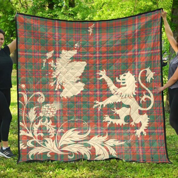 MacKinnon Ancient Clan Quilt, Scottish Tartan MacKinnon Ancient Clans Premium Quilt Lion Thistle Map Style