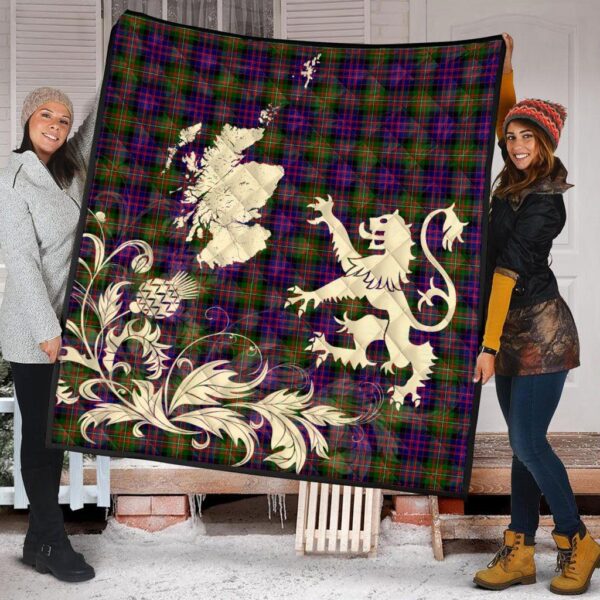 MacDonnell of Glengarry Modern Clan Quilt, Scottish Tartan MacDonnell of Glengarry Modern Clans Premium Quilt Lion Thistle Map Style - Image 2