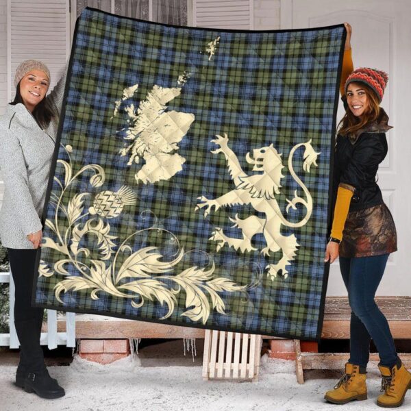 Campbell Faded Clan Quilt, Scottish Tartan Campbell Faded Clans Premium Quilt Lion Thistle Map Style - Image 2