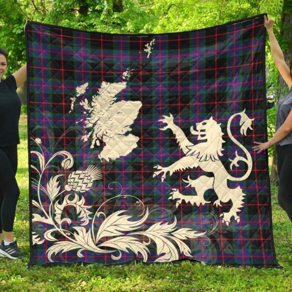 Nairn Clan Quilt, Scottish Tartan Nairn Clans Premium Quilt Lion Thistle Map Style