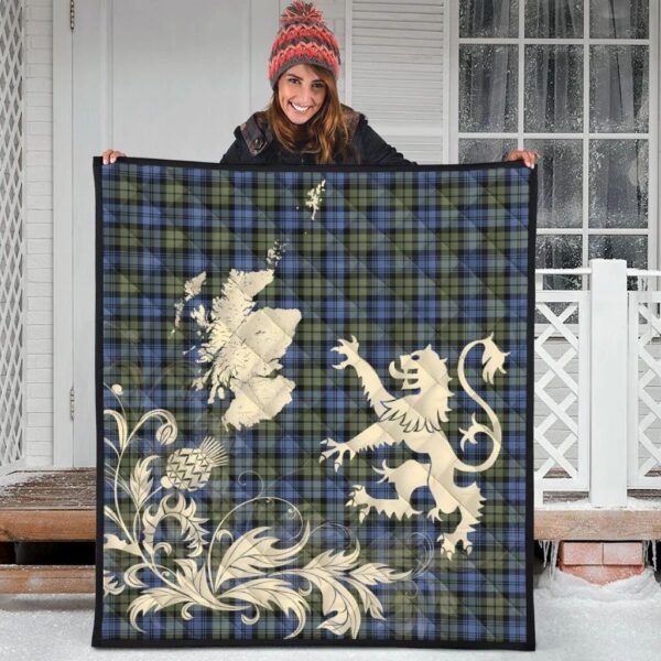 Campbell Faded Clan Quilt, Scottish Tartan Campbell Faded Clans Premium Quilt Lion Thistle Map Style - Image 3