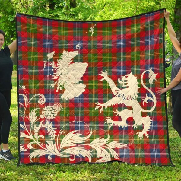 Forrester Clan Quilt, Scottish Tartan Forrester Clans Premium Quilt Lion Thistle Map Style