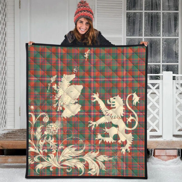 MacKinnon Ancient Clan Quilt, Scottish Tartan MacKinnon Ancient Clans Premium Quilt Lion Thistle Map Style - Image 3