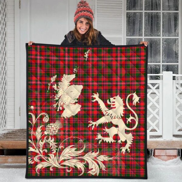 MacKinnon Modern Clan Quilt, Scottish Tartan MacKinnon Modern Clans Premium Quilt Lion Thistle Map Style - Image 3