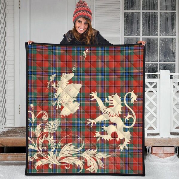 MacLean of Duart Ancient Clan Quilt, Scottish Tartan MacLean of Duart Ancient Clans Premium Quilt Lion Thistle Map Style - Image 3