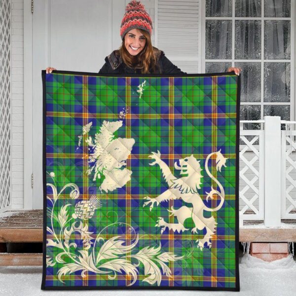 Newman Clan Quilt, Scottish Tartan Newman Clans Premium Quilt Lion Thistle Map Style - Image 3