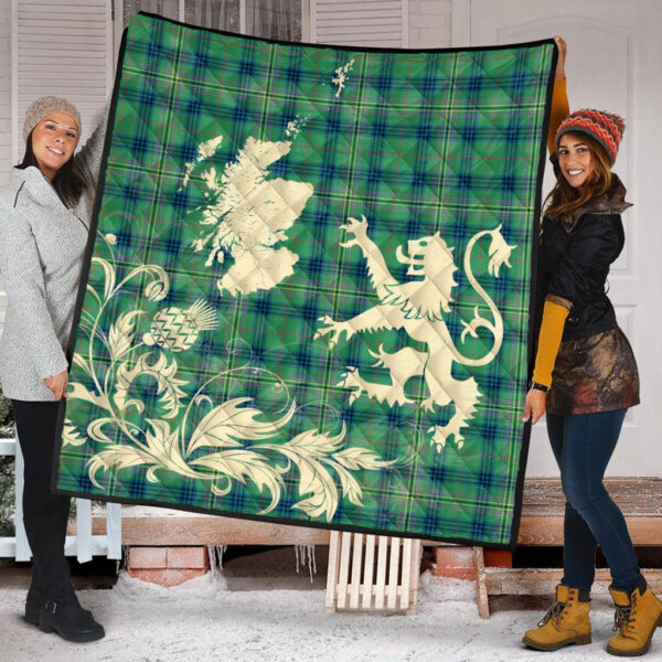 Kennedy Ancient Clan Quilt, Scottish Tartan Kennedy Ancient Clans Premium Quilt Lion Thistle Map Style - Image 2