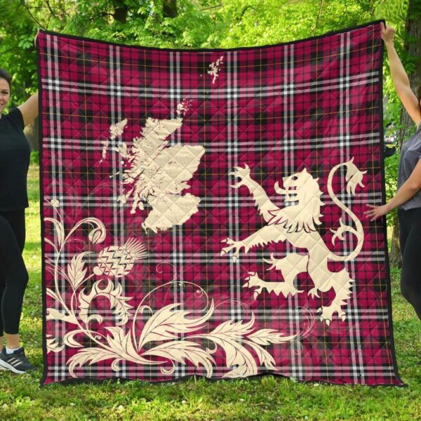 Little Clan Quilt, Scottish Tartan Little Clans Premium Quilt Lion Thistle Map Style