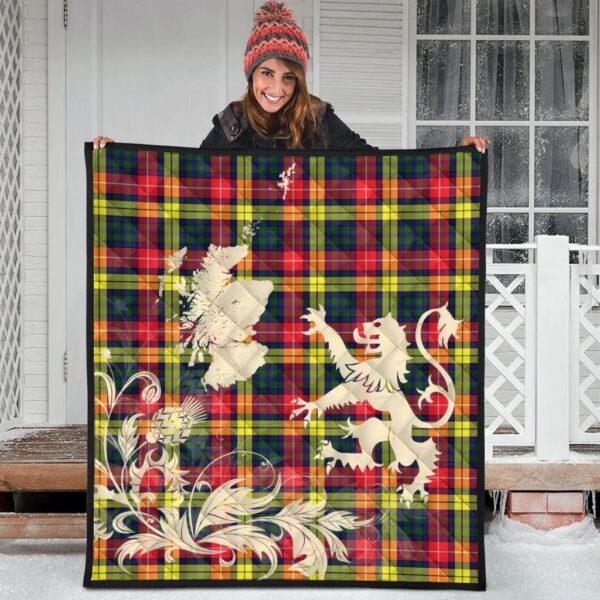 Buchanan Hunting Clan Quilt, Scottish Tartan Buchanan Hunting Clans Premium Quilt Lion Thistle Map Style - Image 3