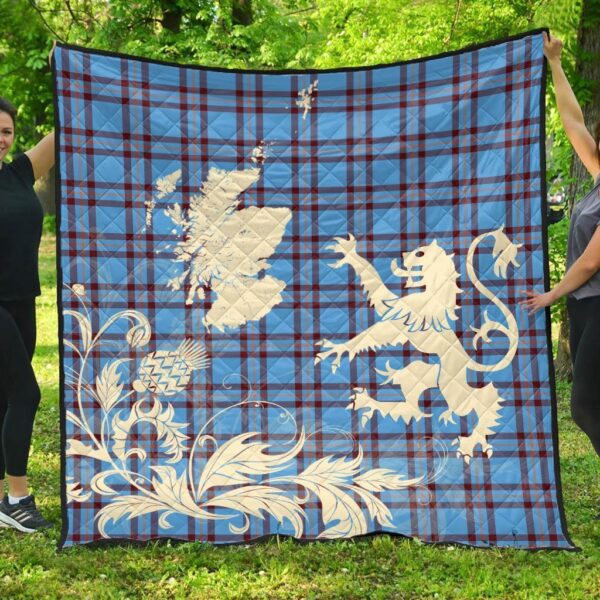 Elliot Ancient Clan Quilt, Scottish Tartan Elliot Ancient Clans Premium Quilt Lion Thistle Map Style