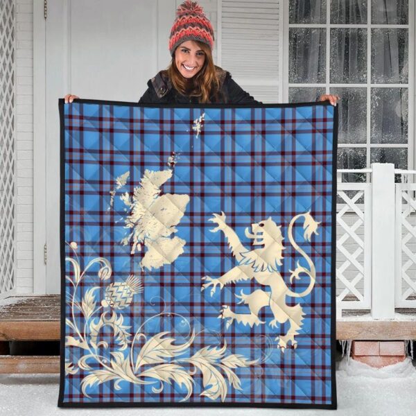 Elliot Ancient Clan Quilt, Scottish Tartan Elliot Ancient Clans Premium Quilt Lion Thistle Map Style - Image 3