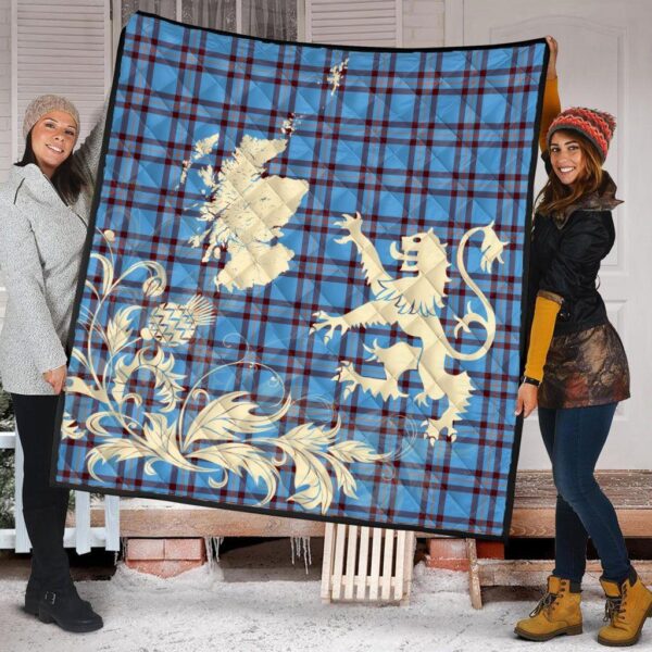 Elliot Ancient Clan Quilt, Scottish Tartan Elliot Ancient Clans Premium Quilt Lion Thistle Map Style - Image 2