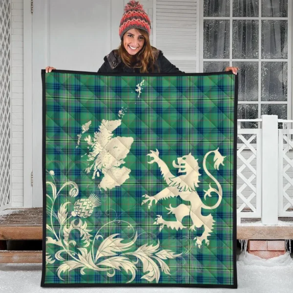 Kennedy Ancient Clan Quilt, Scottish Tartan Kennedy Ancient Clans Premium Quilt Lion Thistle Map Style - Image 3