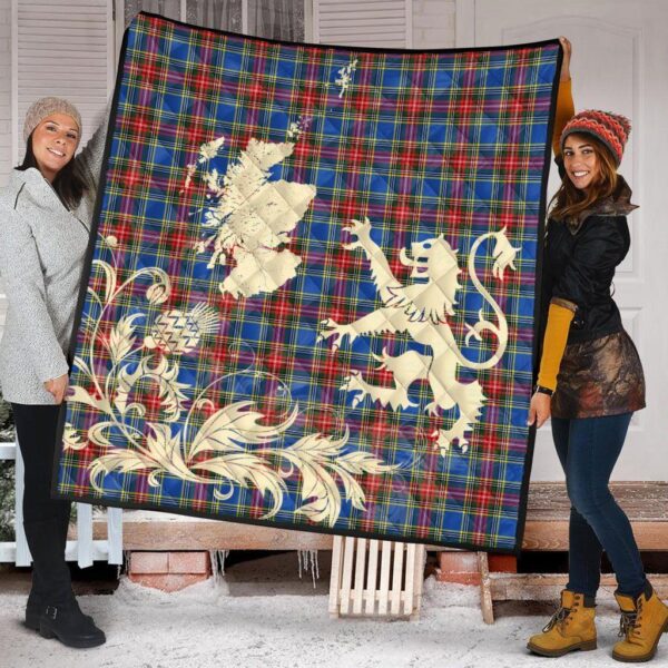 MacBeth Modern Clan Quilt, Scottish Tartan MacBeth Modern Clans Premium Quilt Lion Thistle Map Style - Image 2