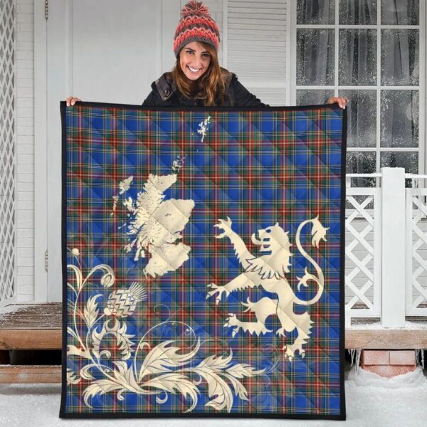 MacBeth Ancient Clan Quilt, Scottish Tartan MacBeth Ancient Clans Premium Quilt Lion Thistle Map Style - Image 3