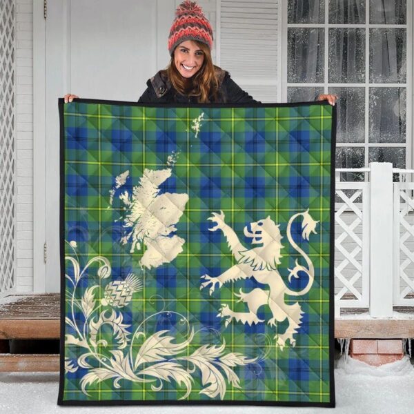 Johnston Ancient Clan Quilt, Scottish Tartan Johnston Ancient Clans Premium Quilt Lion Thistle Map Style - Image 3