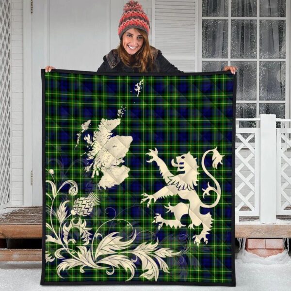 Campbell of Breadalbane Modern Clan Quilt, Scottish Tartan Campbell of Breadalbane Modern Clans Premium Quilt Lion Thistle Map Style - Image 3