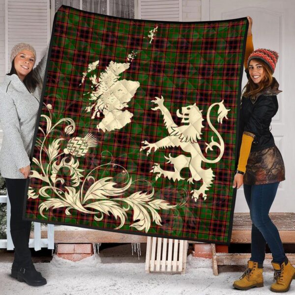 Buchanan Old Sett Clan Quilt, Scottish Tartan Buchanan Old Sett Clans Premium Quilt Lion Thistle Map Style - Image 2