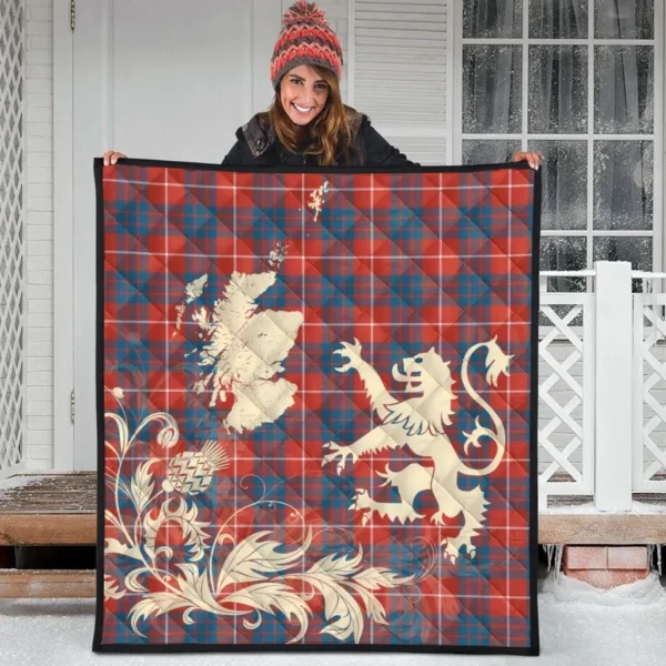 Hamilton Ancient Clan Quilt, Scottish Tartan Hamilton Ancient Clans Premium Quilt Lion Thistle Map Style - Image 3