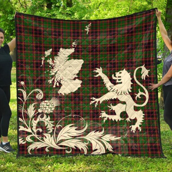 Buchanan Old Sett Clan Quilt, Scottish Tartan Buchanan Old Sett Clans Premium Quilt Lion Thistle Map Style