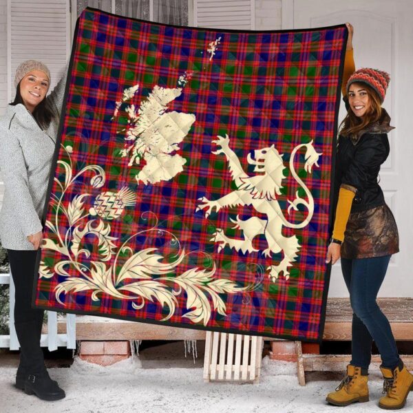 MacIntyre Modern Clan Quilt, Scottish Tartan MacIntyre Modern Clans Premium Quilt Lion Thistle Map Style - Image 2