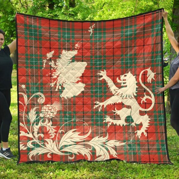 MacAulay Ancient Clan Quilt, Scottish Tartan MacAulay Ancient Clans Premium Quilt Lion Thistle Map Style