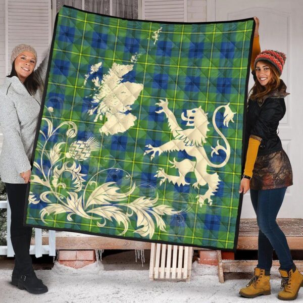 Johnston Ancient Clan Quilt, Scottish Tartan Johnston Ancient Clans Premium Quilt Lion Thistle Map Style - Image 2