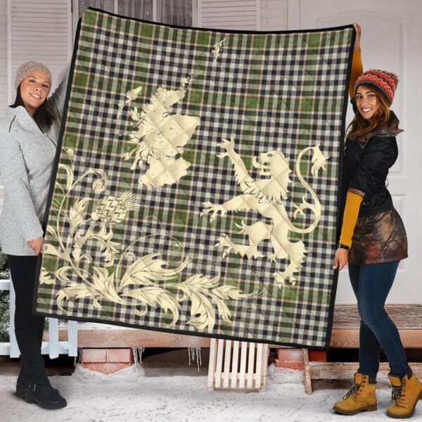 Burns Check Clan Quilt, Scottish Tartan Burns Check Clans Premium Quilt Lion Thistle Map Style - Image 2