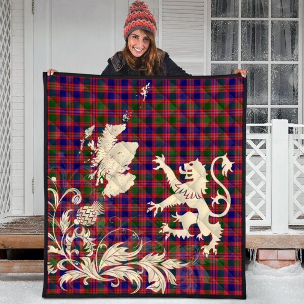 MacIntyre Modern Clan Quilt, Scottish Tartan MacIntyre Modern Clans Premium Quilt Lion Thistle Map Style - Image 3